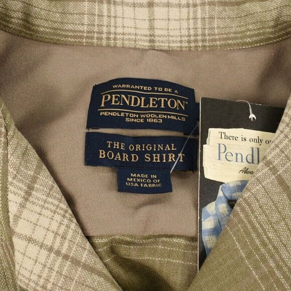 PENDLETON Mens Tan Plaid The Original Board Shirt Wool MEDIUM Long Sleeve NWT - Picture 2 of 2